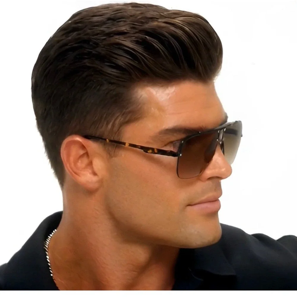 Men Sunglasses Square Frameless Retro Brown Lens Classy Luxury Sporty Shades New